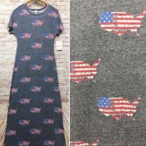LuLaRoe Womens Maria Dress Size XXS American Dreams Patriotic USA Flag Gray NWT
